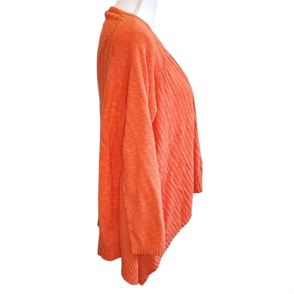 J Jill Size Medium Orange Ribbed Open Front Cardigan Sweater Linen Blend - Picture 4 of 8
